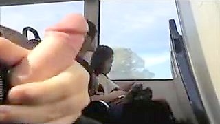 Sweet girls pretend not to see man wank cock in the bus