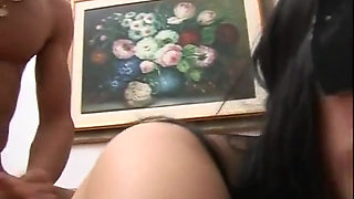 Sweet Italian brunette in mask fucked hard