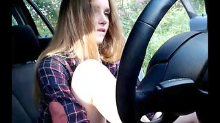 Super cute teen masturbates inside her car