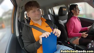 Busty bigtitted MILF pussyfucked in car