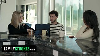 Naughty step-mom helps her stepson and his marvelous gf shoot more content for teamskeet