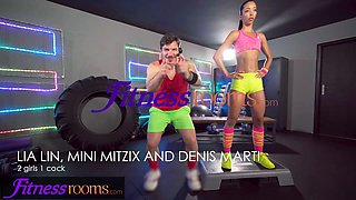 Lia Lin & Denis Marti in a steamy gym threesome with their personal trainer