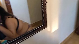 Homemade Neighbor Affair: Brunette Latina Sucks Cock While Boyfriend Works