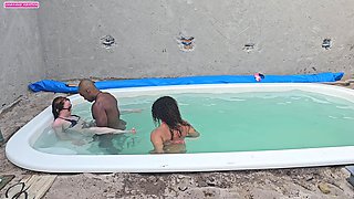 Jerking Off In The Pool And Fucking Two Hotties With Cum Inside