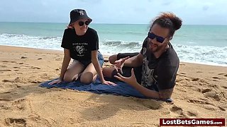 Brunette Babe Kelly Loses Strip Tic-Tac-Toe Game Bet With David On Beach