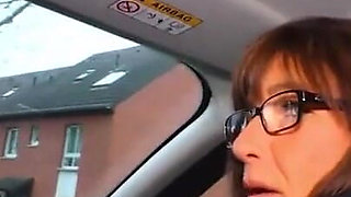 German Milf gets in the car for a good fuck ride with big dick