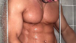 Latina Brunette Secretly Touches Herself Watching Her Boss Duncan, Fucks His Cock in the Shower and Asks to Cum on His Face.