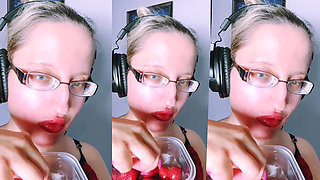 Asmr Strawberry Eating - Asmr, Eye Glasses, Gianess, Lipstick, Big Lips, Mough, Food, Face Fetish, Long Nails