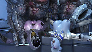 the tight holes of the space nun girls were destroyed by the huge cocks of the ogres 3D