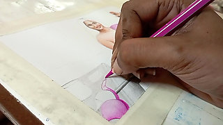 Erotic Art Or Drawing Of A Sexy Desi Indian Village Woman Fucking with Brother In law in An Open Bath