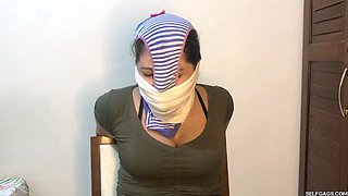 Brazilian Hot Ass Beauty: Panty Hooded, Ball Gagged, Pantyhosed and Hogtied!