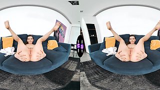 Arina Shy plays with her pussy on the sofa in vr