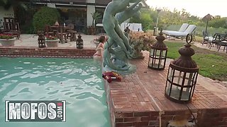 Petite Bombshell Karla Kush gets drilled hard by Ricky Johnson in POV pool action