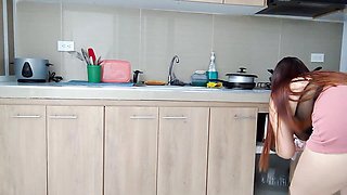 Amateur stepmom recorded by camera in the kitchen