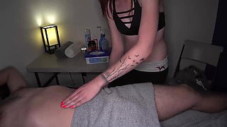 Naughty slim MILF massage handjob porn