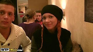 Redhead slut in public toilet fuck