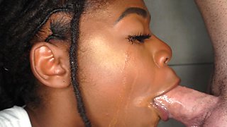 Beautiful black beauty gets a facial with a big dick