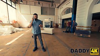 Daddy4k. petite hole for a cute warehouse deal