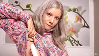 A Nymph in a Sweater Expands Her Holes by Inserting a Vibrator - Blowjob and Female Orgasm!