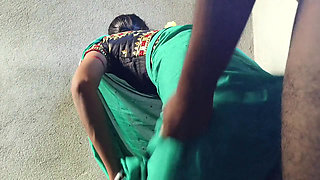 The brother-in-law stops his elder sister-in-law on the staircase while coming down from the roof and sucks his and then