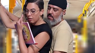 Slutty Student Gets Cumshot in Public on the Bus