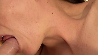 Brunette Smoking Tease with Blowjob & Messy Ending