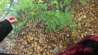 Risky Outdoor Blowjob by the Lake Red Shiny Downjacket Fetish 316