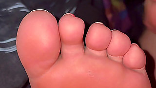 Close up Beautiful Soles Cum on Feet
