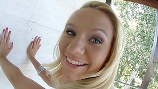 Gorgeous blonde Honey bends over to get fucked in the ass and masturbates her pussy with a magic wand