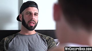 MyCreepyDad.com - Seductive stepson's deep throat blowjob and raw doggy style with hunk