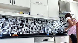 Horny Teen Masturbates Before Kitchen Chores