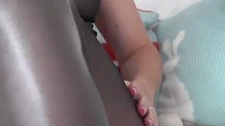 Oiled Sheer Outfit & Pantyhose Tease & Foot Job