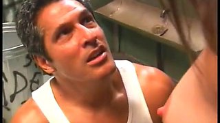 Muscular guy watches girlfriend urinate then gets blowjob