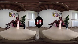 Sexy Janelle Plays With A Maxi Dildo In Black Stockings - Huge Dildo With A Sexy Black Babe In Stockings