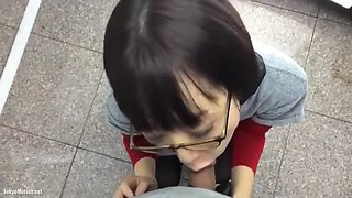 Glasses toilet blowjob