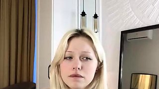 Close up with teen blonde sex doll rubbing her cunt