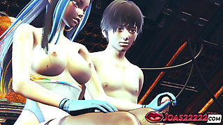 Nessa 3D Hentai Animation - Busty Girl in Sexy Bodysuit and Blue Latex Gloves Delivers Fetish Handjob Service Cumshot