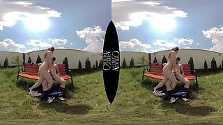 Petite Step Sis Couple's Wild Public Passion on Bench