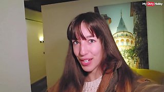 Young German stepdaughter Layla Von Hohensee gives her stepdad a blowjob in the bathroom