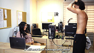 Brunette Big Ass Secretary Offers Her Help to the Bosss Stepson in the Office to Gain an Advantage