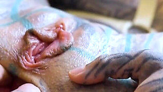 Burlesque Tattoo Beauty with Big Boobs Gives Anal Fuck with Strap-on