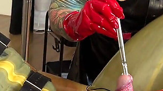 Sounding and Anal Stretching Double Domme in Latex with Madame Li Ying and Our Rubber Gimp