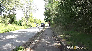 Slightly embarrased in outdoor by Got 2 Pee where girls come to piss