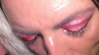 Risky Outdoor & Indoor Blowjob in Stockings & White Fur Coat - Messy Cum Finish 297