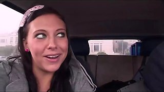 Fit teenage hitch hiker gets picked up and fucked in her knee high socks