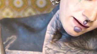 Tattooed Woman Testing Fuck Machine with Her Anal