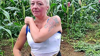 Stunning platinum-blonde Larouza in her first real scene with mature mummy action