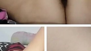 Amateur Wife Fingers in Pussy Orgasm. Latina Hairy Pussy Masturbates with Moans