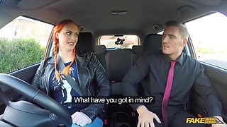 Pale Redhead Bitch Pleasuring Examiner In The Car