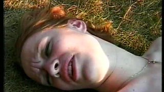 Young Vintage Redhead Slut with Big Tits Masturbates with a Dildo and Has an Orgasm